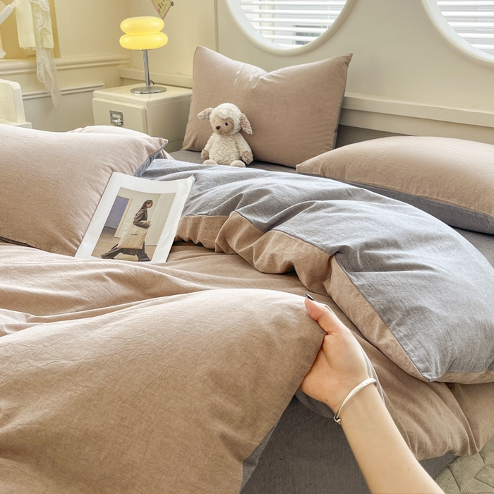 91家纺网 家纺一手货源 找家纺 菡宝 【不断货 预留5公分缩水】a类母婴级纯棉全棉色织水洗棉四件套 支持定制定做尺寸 简约棕灰