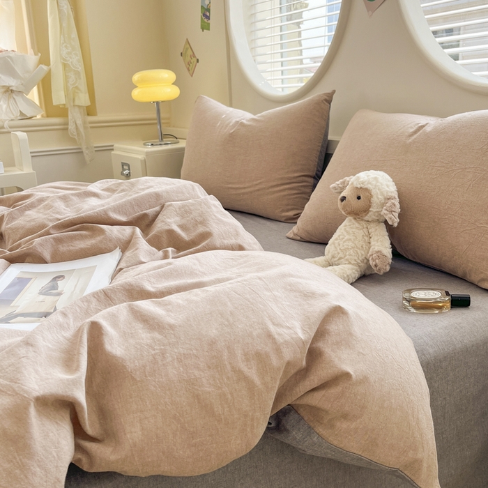 91家纺网 家纺一手货源 找家纺 菡宝 【不断货 预留5公分缩水】a类母婴级纯棉全棉色织水洗棉四件套 支持定制定做尺寸 简约棕灰