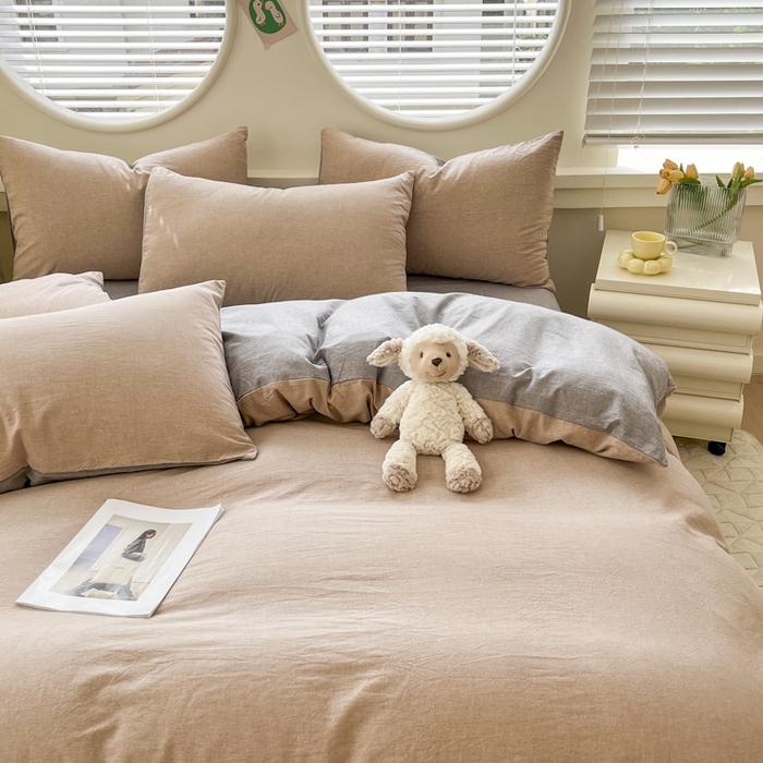 91家纺网 家纺一手货源 找家纺 菡宝 【不断货 预留5公分缩水】a类母婴级纯棉全棉色织水洗棉四件套 支持定制定做尺寸 简约棕灰