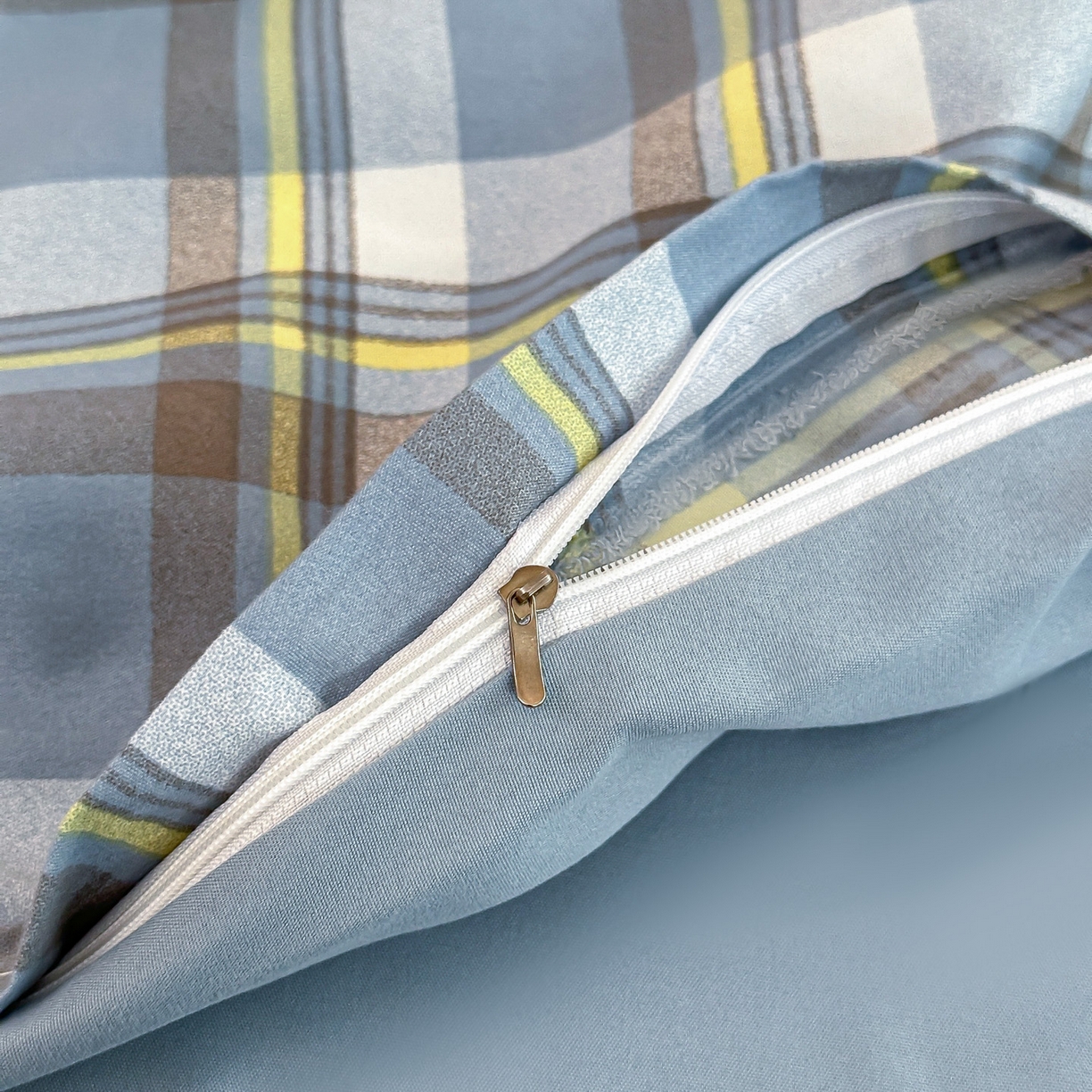 91家纺网 家纺一手货源 找家纺 楠沐家纺 2025新款无印风亲肤柔软芦荟棉磨毛单被套 炫彩蓝格