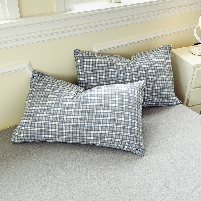 91家纺网 家纺一手货源 找家纺 菡宝 【不断货 预留5公分缩水】a类母婴级纯棉全棉色织水洗棉四件套 支持定制定做尺寸 蓝格调