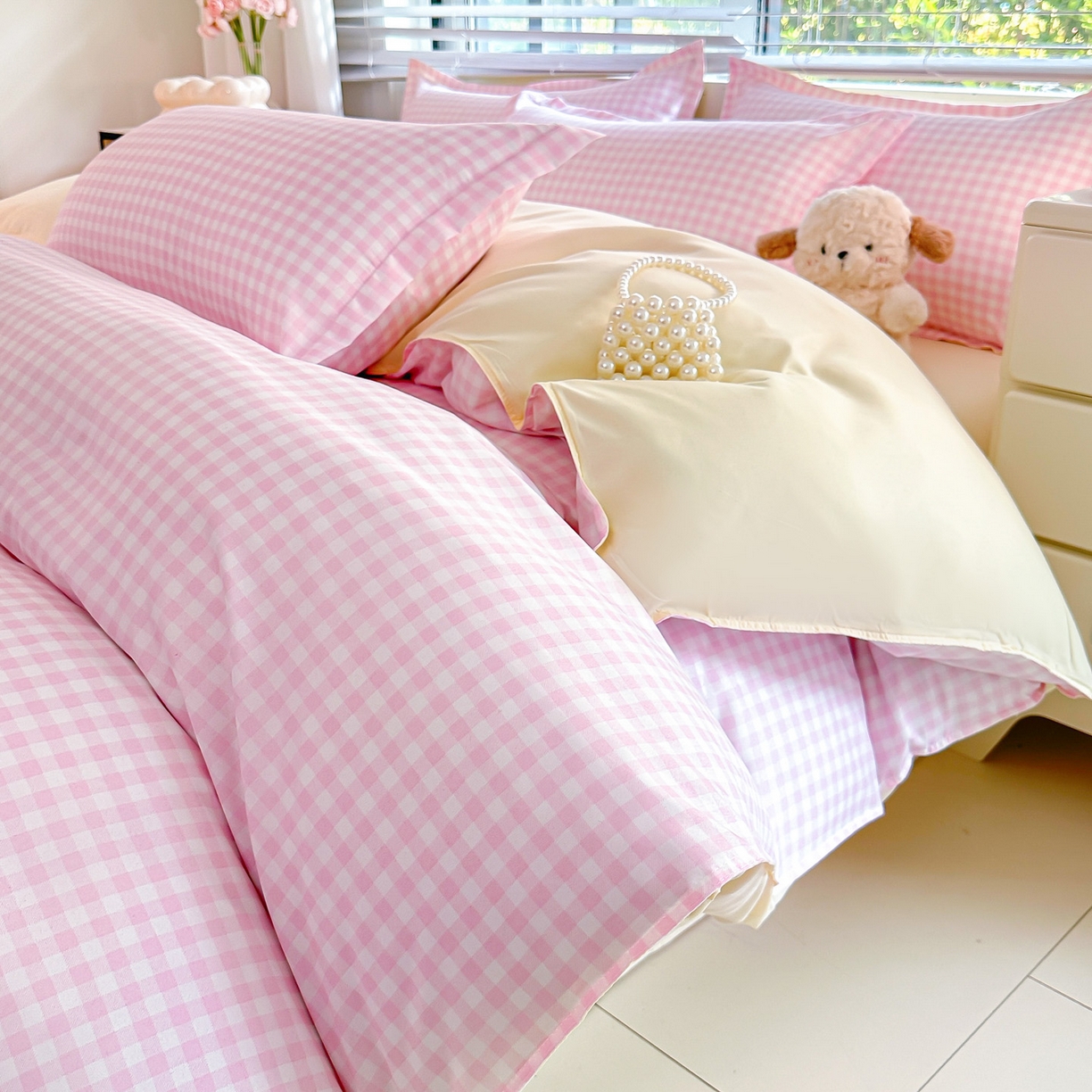 91家纺网 家纺一手货源 找家纺 楠沐家纺 2025新款无印风亲肤柔软芦荟棉磨毛单被套 心动粉