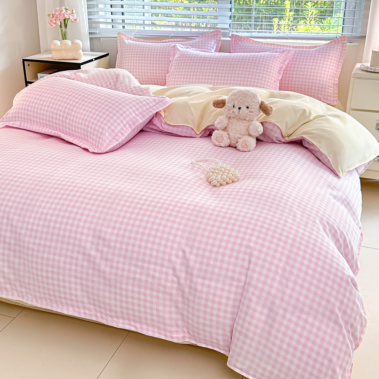 91家纺网 家纺一手货源 找家纺 楠沐家纺 2025新款无印风亲肤柔软芦荟棉磨毛单被套 心动粉