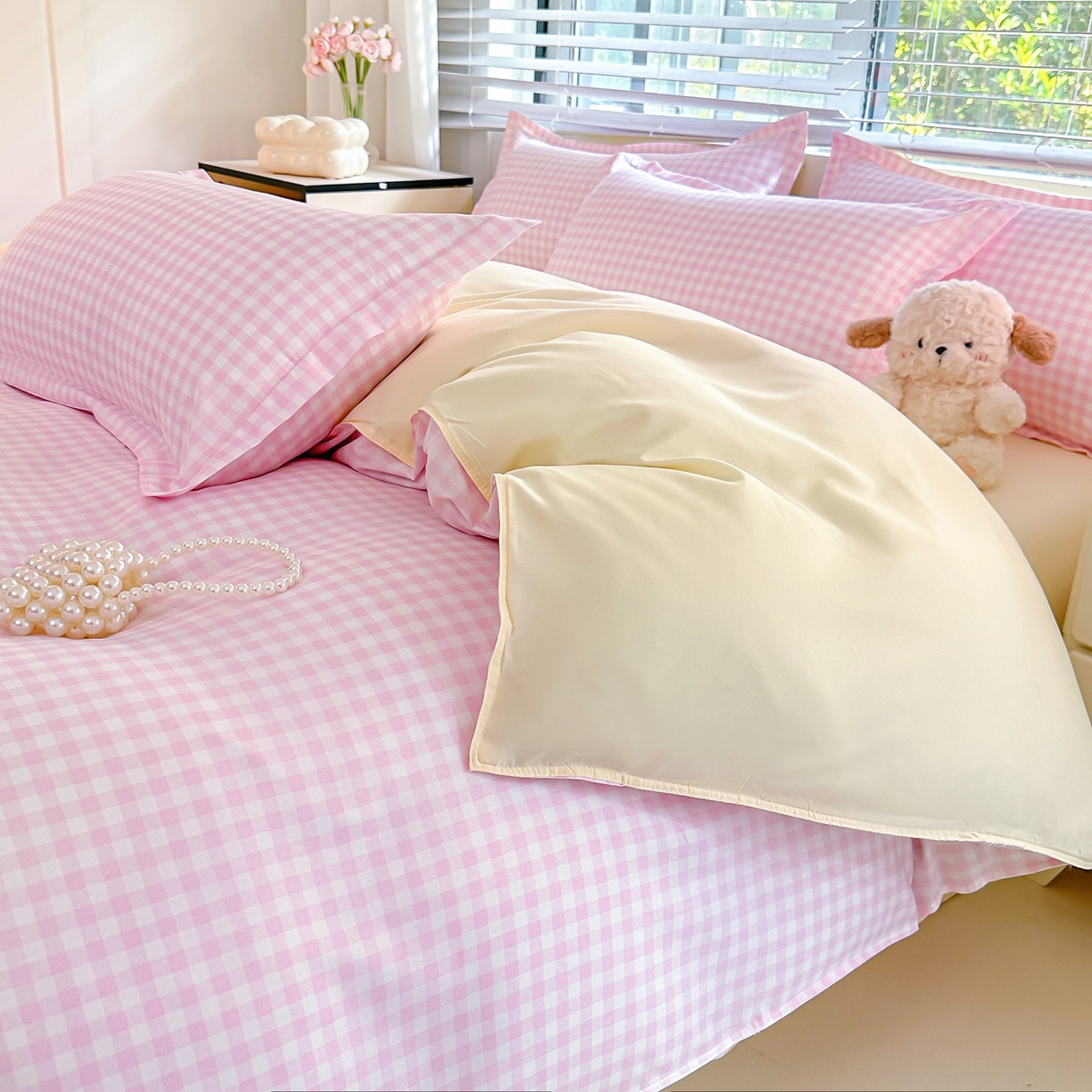 91家纺网 家纺一手货源 找家纺 楠沐家纺 2025新款无印风亲肤柔软芦荟棉磨毛单被套 心动粉