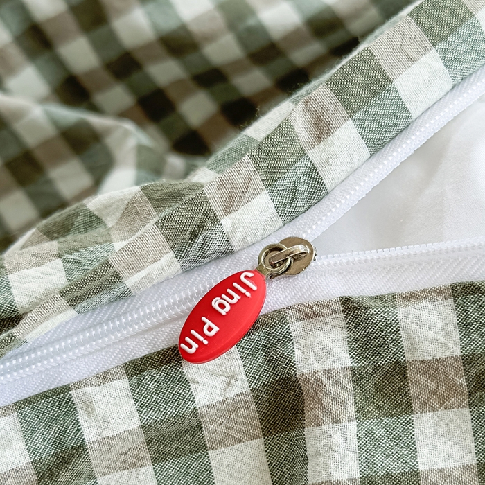 91家纺网 家纺一手货源 找家纺 菡宝 【不断货 预留5公分缩水】a类母婴级纯棉全棉色织水洗棉四件套 支持定制定做尺寸 绿小格