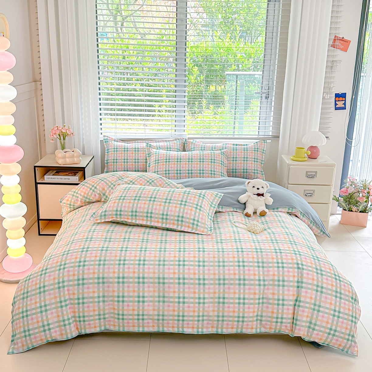 91家纺网 家纺一手货源 找家纺 楠沐家纺 2025新款无印风亲肤柔软芦荟棉磨毛单被套 冰淇淋格