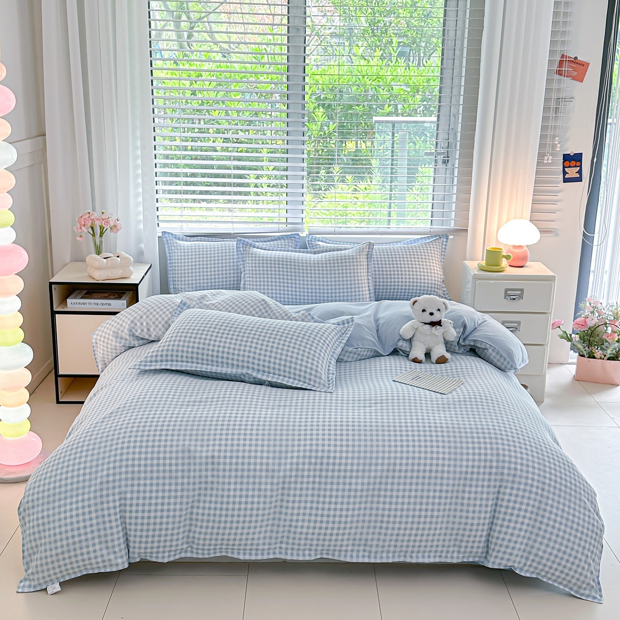 91家纺网 家纺一手货源 找家纺 楠沐家纺 2025新款无印风亲肤柔软芦荟棉磨毛单被套 心动蓝