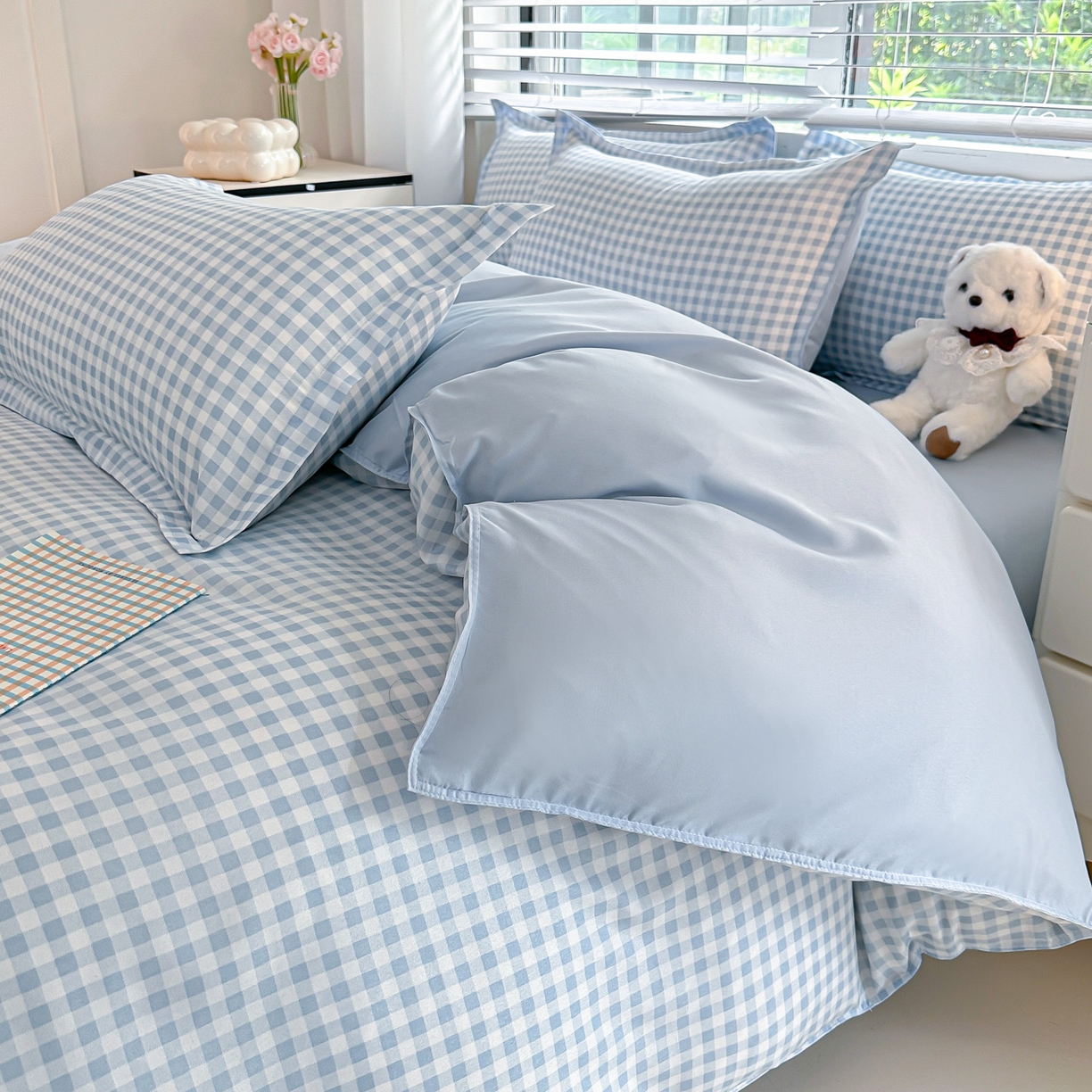 91家纺网 家纺一手货源 找家纺 楠沐家纺 2025新款无印风亲肤柔软芦荟棉磨毛单被套 心动蓝