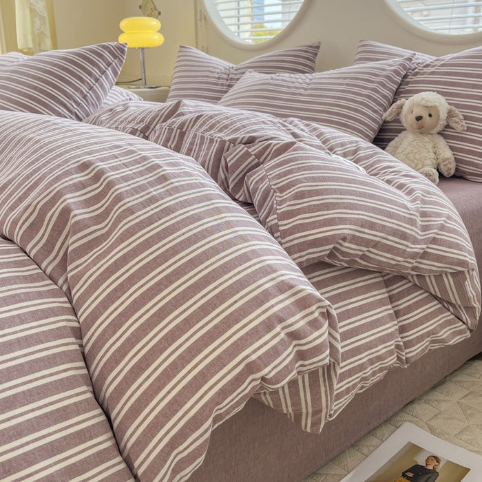 菡宝 【不断货 预留5公分缩水】a类母婴级纯棉全棉色织水洗棉四件套 支持定制定做尺寸 牧野-魅影紫