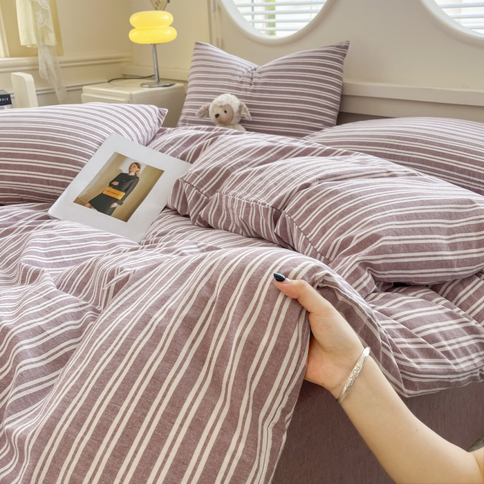 91家纺网 家纺一手货源 找家纺 菡宝 【不断货 预留5公分缩水】a类母婴级纯棉全棉色织水洗棉四件套 支持定制定做尺寸 牧野-魅影紫