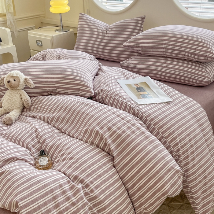 91家纺网 家纺一手货源 找家纺 菡宝 【不断货 预留5公分缩水】a类母婴级纯棉全棉色织水洗棉四件套 支持定制定做尺寸 牧野-魅影紫