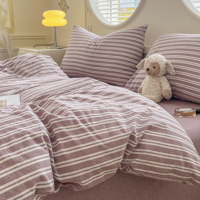 91家纺网 家纺一手货源 找家纺 菡宝 【不断货 预留5公分缩水】a类母婴级纯棉全棉色织水洗棉四件套 支持定制定做尺寸 牧野-魅影紫