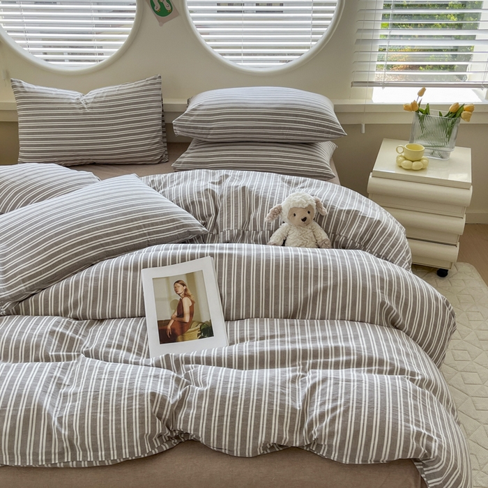 91家纺网 家纺一手货源 找家纺 菡宝 【不断货 预留5公分缩水】a类母婴级纯棉全棉色织水洗棉四件套 支持定制定做尺寸 牧野-米卡棕