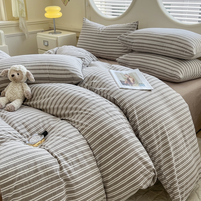 91家纺网 家纺一手货源 找家纺 菡宝 【不断货 预留5公分缩水】a类母婴级纯棉全棉色织水洗棉四件套 支持定制定做尺寸 牧野-米卡棕