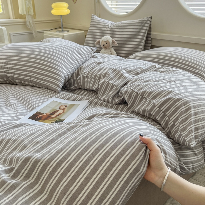 91家纺网 家纺一手货源 找家纺 菡宝 【不断货 预留5公分缩水】a类母婴级纯棉全棉色织水洗棉四件套 支持定制定做尺寸 牧野-米卡棕