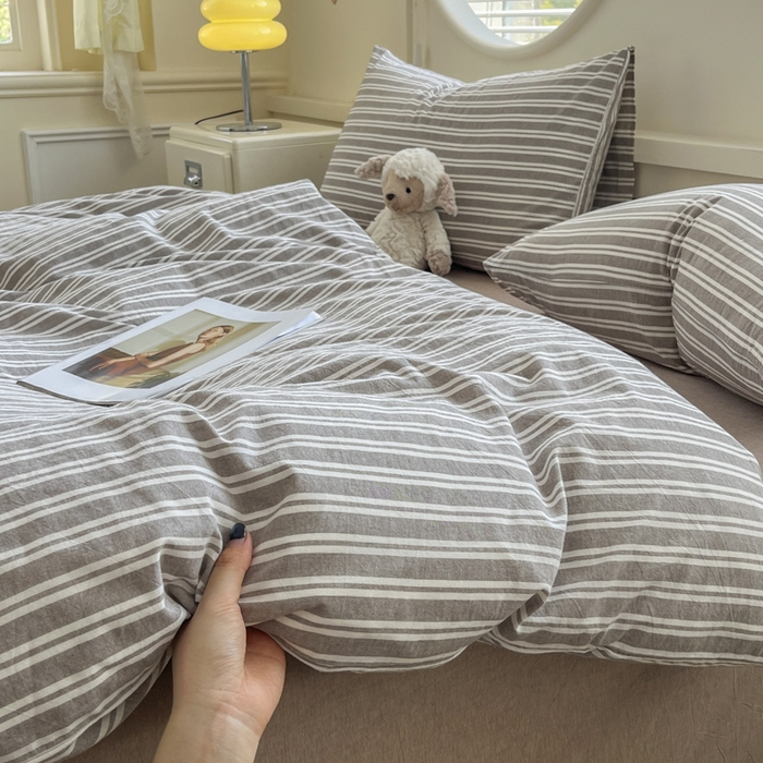 91家纺网 家纺一手货源 找家纺 菡宝 【不断货 预留5公分缩水】a类母婴级纯棉全棉色织水洗棉四件套 支持定制定做尺寸 牧野-米卡棕