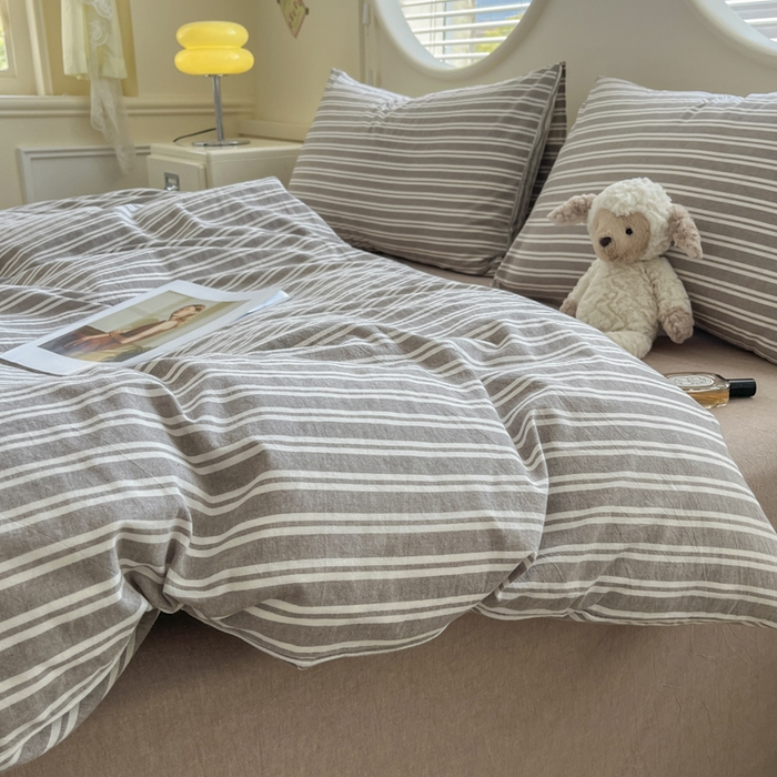 91家纺网 家纺一手货源 找家纺 菡宝 【不断货 预留5公分缩水】a类母婴级纯棉全棉色织水洗棉四件套 支持定制定做尺寸 牧野-米卡棕