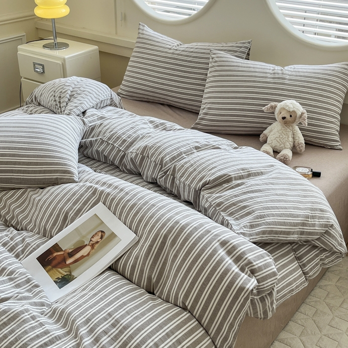 91家纺网 家纺一手货源 找家纺 菡宝 【不断货 预留5公分缩水】a类母婴级纯棉全棉色织水洗棉四件套 支持定制定做尺寸 牧野-米卡棕