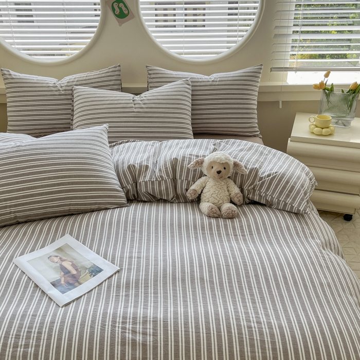 91家纺网 家纺一手货源 找家纺 菡宝 【不断货 预留5公分缩水】a类母婴级纯棉全棉色织水洗棉四件套 支持定制定做尺寸 牧野-米卡棕