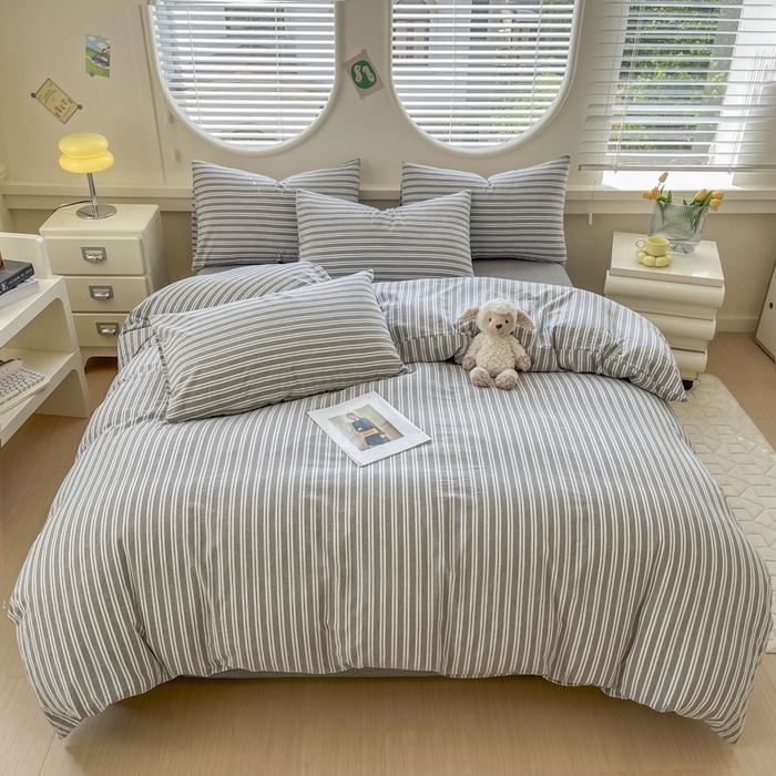 91家纺网 家纺一手货源 找家纺 菡宝 【不断货 预留5公分缩水】a类母婴级纯棉全棉色织水洗棉四件套 支持定制定做尺寸 牧野-绅士灰