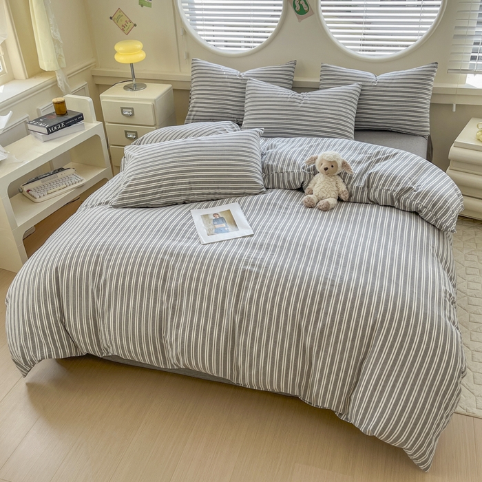 91家纺网 家纺一手货源 找家纺 菡宝 【不断货 预留5公分缩水】a类母婴级纯棉全棉色织水洗棉四件套 支持定制定做尺寸 牧野-绅士灰