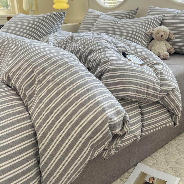 91家纺网 家纺一手货源 找家纺 菡宝 【不断货 预留5公分缩水】a类母婴级纯棉全棉色织水洗棉四件套 支持定制定做尺寸 牧野-绅士灰