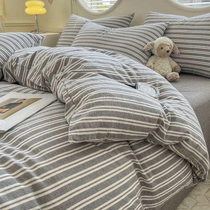 91家纺网 家纺一手货源 找家纺 菡宝 【不断货 预留5公分缩水】a类母婴级纯棉全棉色织水洗棉四件套 支持定制定做尺寸 牧野-绅士灰