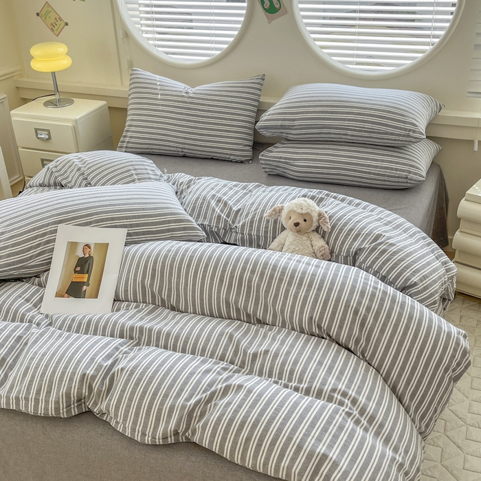 91家纺网 家纺一手货源 找家纺 菡宝 【不断货 预留5公分缩水】a类母婴级纯棉全棉色织水洗棉四件套 支持定制定做尺寸 牧野-绅士灰