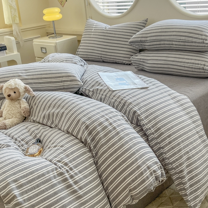 91家纺网 家纺一手货源 找家纺 菡宝 【不断货 预留5公分缩水】a类母婴级纯棉全棉色织水洗棉四件套 支持定制定做尺寸 牧野-绅士灰