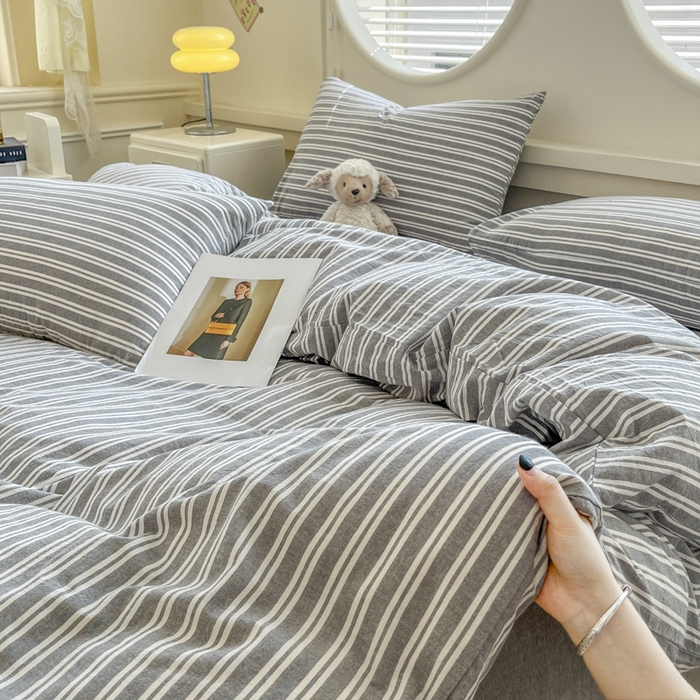 91家纺网 家纺一手货源 找家纺 菡宝 【不断货 预留5公分缩水】a类母婴级纯棉全棉色织水洗棉四件套 支持定制定做尺寸 牧野-绅士灰