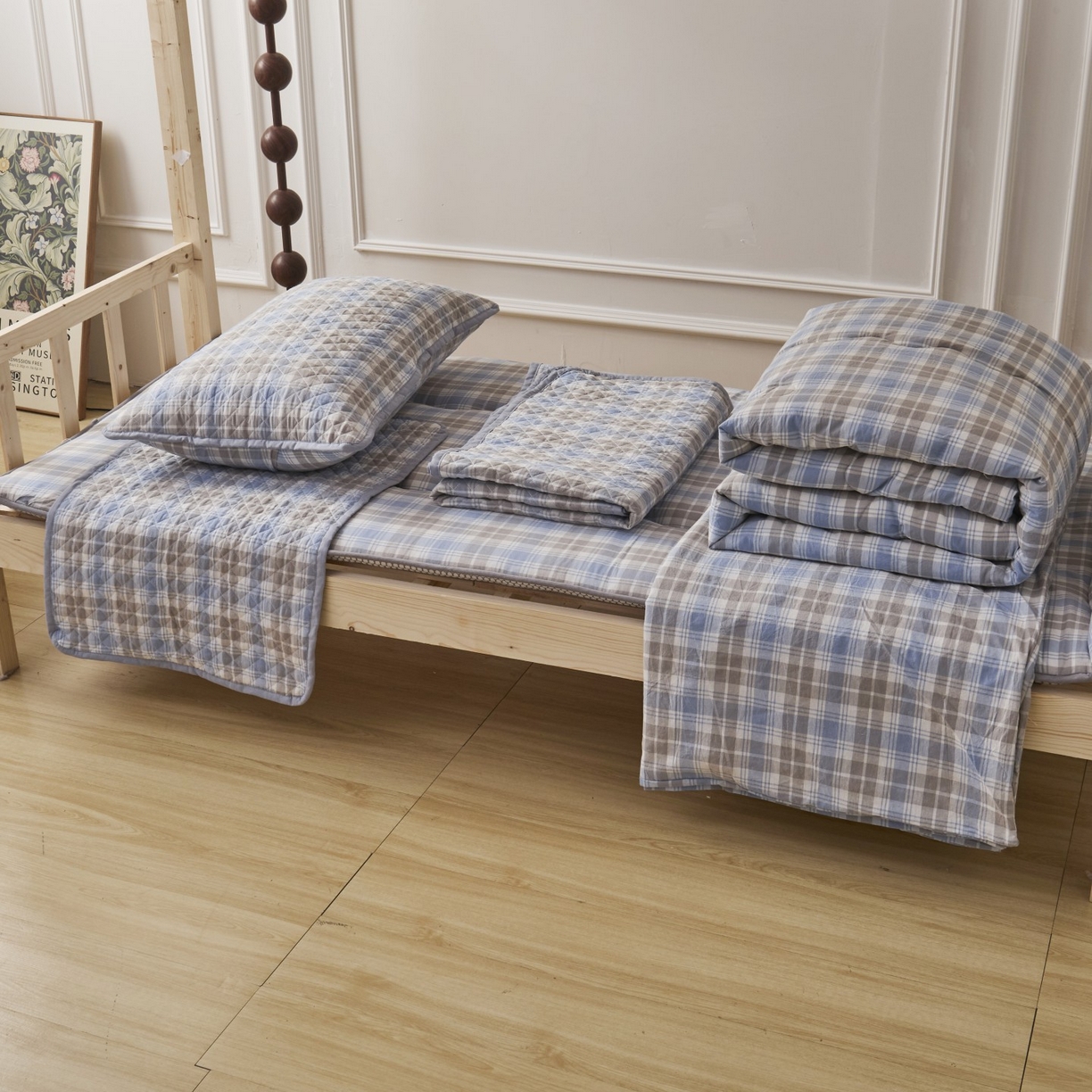 91家纺网 家纺一手货源 找家纺 （总）上喜 2025新款学生款全棉水洗棉床盖款三件套，五件套