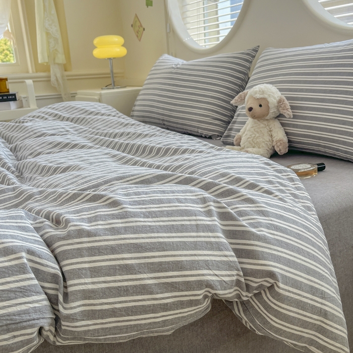 91家纺网 家纺一手货源 找家纺 菡宝 【不断货 预留5公分缩水】a类母婴级纯棉全棉色织水洗棉四件套 支持定制定做尺寸 牧野-绅士灰