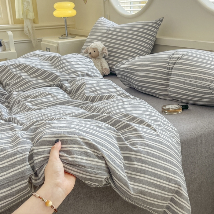 91家纺网 家纺一手货源 找家纺 菡宝 【不断货 预留5公分缩水】a类母婴级纯棉全棉色织水洗棉四件套 支持定制定做尺寸 牧野-绅士灰