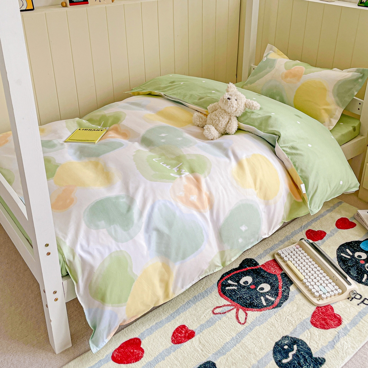 91家纺网 家纺一手货源 找家纺 楠沐家纺 2025新款芦荟棉印花学生宿舍上下铺四件套三件套 幸运心