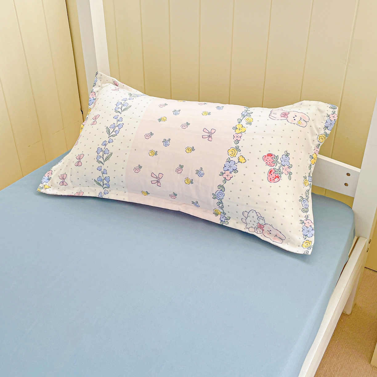 91家纺网 家纺一手货源 找家纺 楠沐家纺 2025新款芦荟棉印花学生宿舍上下铺四件套三件套 田园小兔