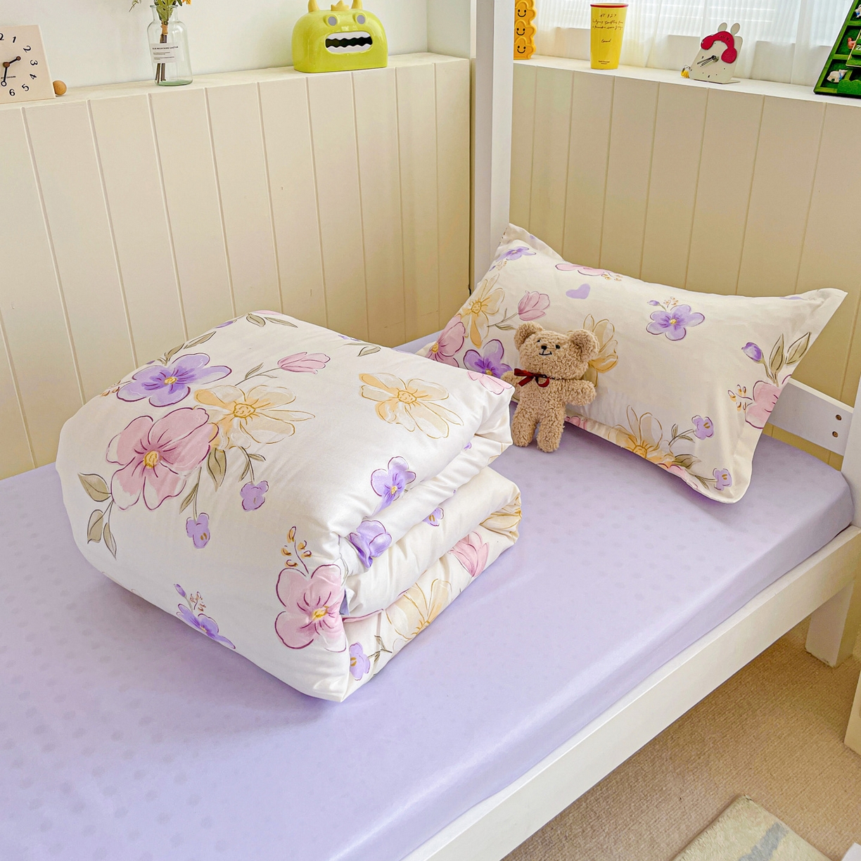 91家纺网 家纺一手货源 找家纺 楠沐家纺 2025新款芦荟棉印花学生宿舍上下铺四件套三件套 春田花卉