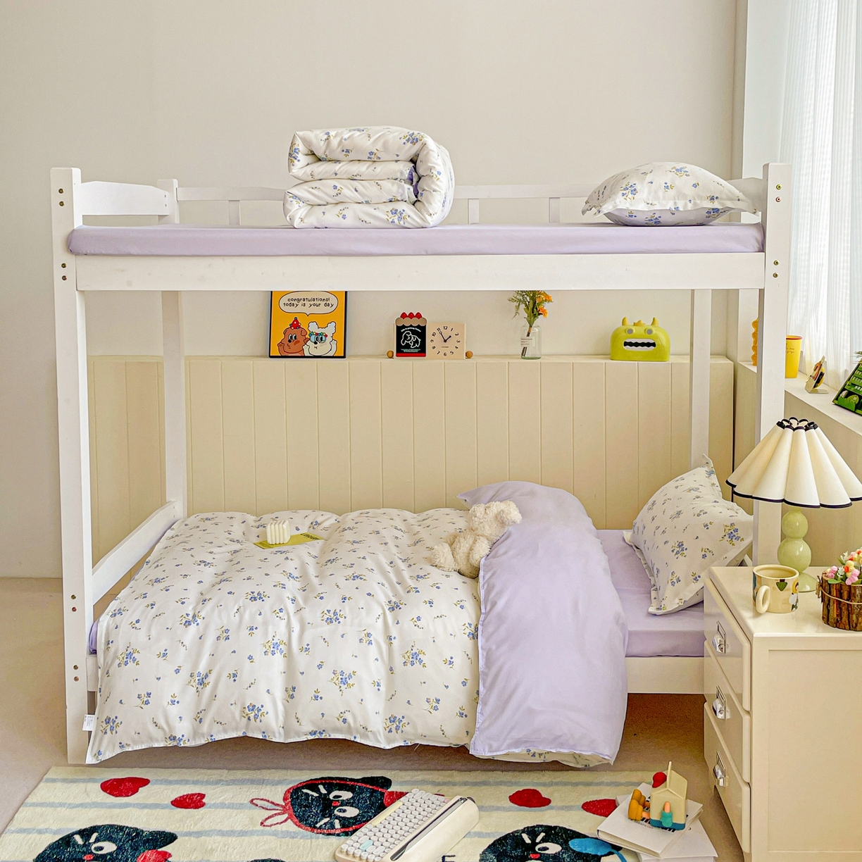 91家纺网 家纺一手货源 找家纺 楠沐家纺 2025新款芦荟棉印花学生宿舍上下铺四件套三件套 紫色浪漫