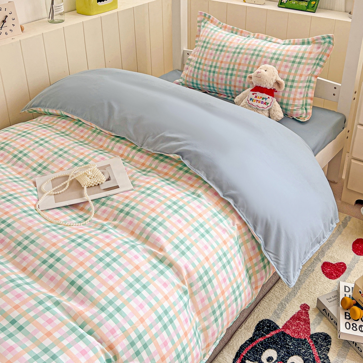 91家纺网 家纺一手货源 找家纺 （总）楠沐家纺 2025新款芦荟棉印花学生宿舍上下铺四件套三件套