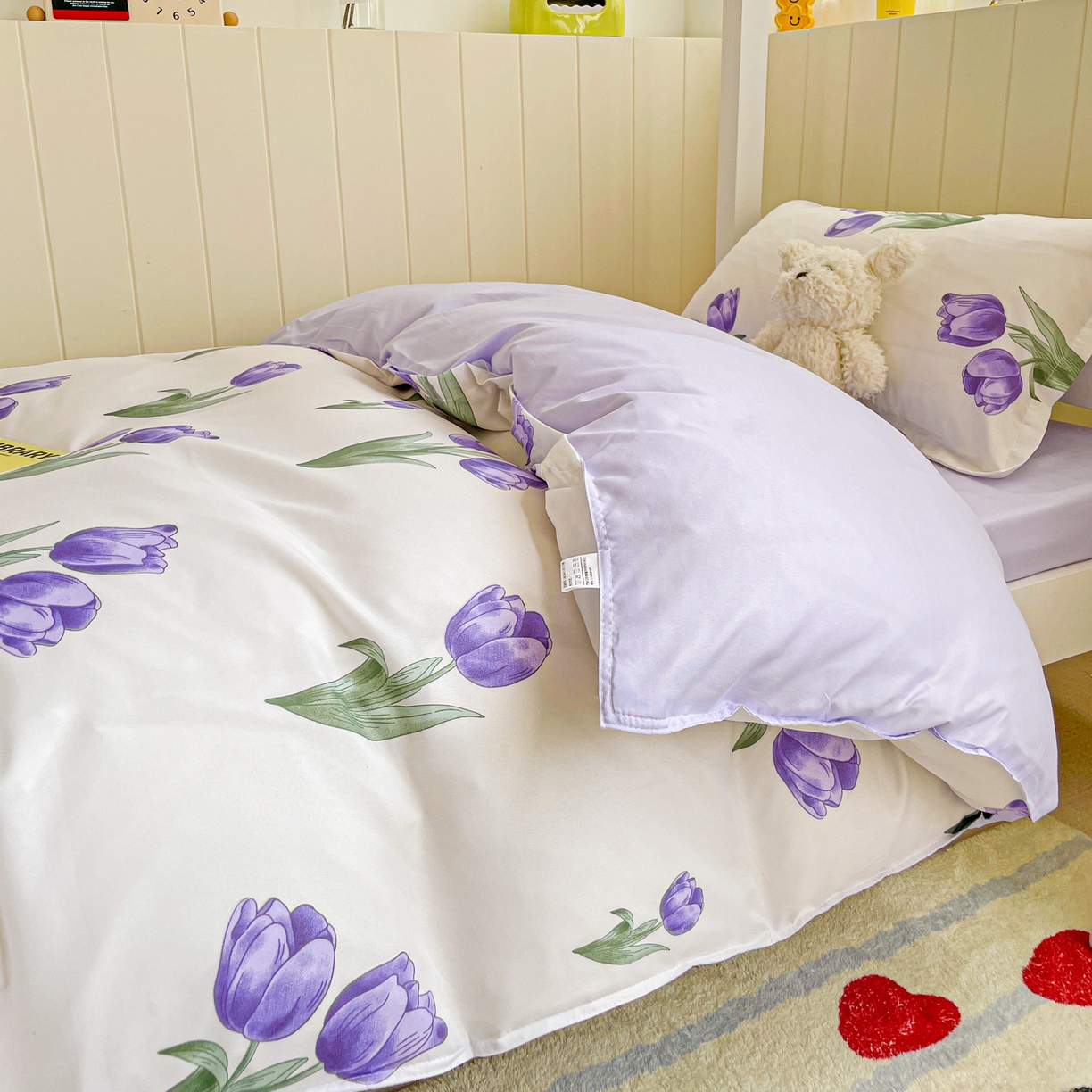 91家纺网 家纺一手货源 找家纺 楠沐家纺 2025新款芦荟棉印花学生宿舍上下铺四件套三件套 紫悦