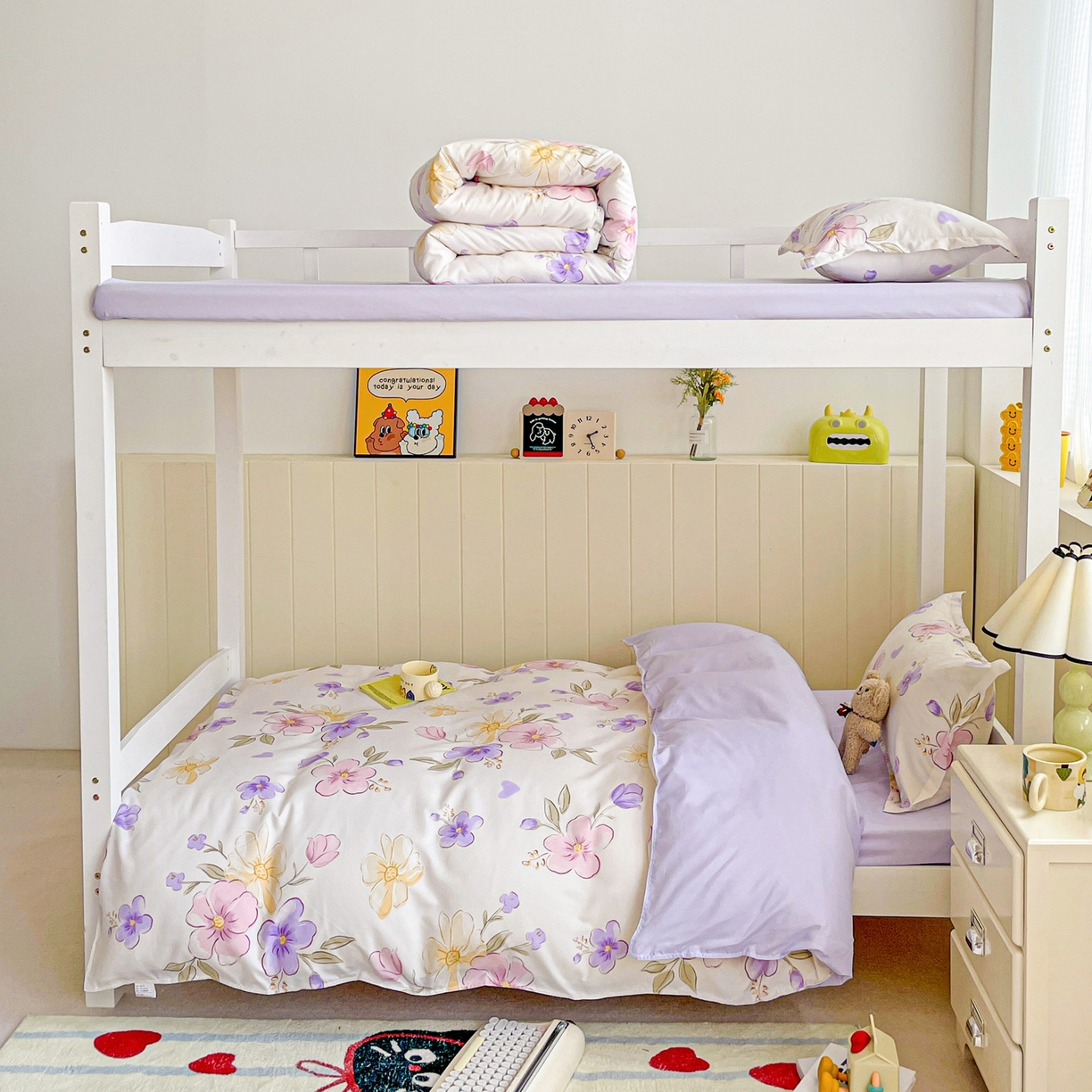 91家纺网 家纺一手货源 找家纺 楠沐家纺 2025新款芦荟棉印花学生宿舍上下铺四件套三件套 春田花卉