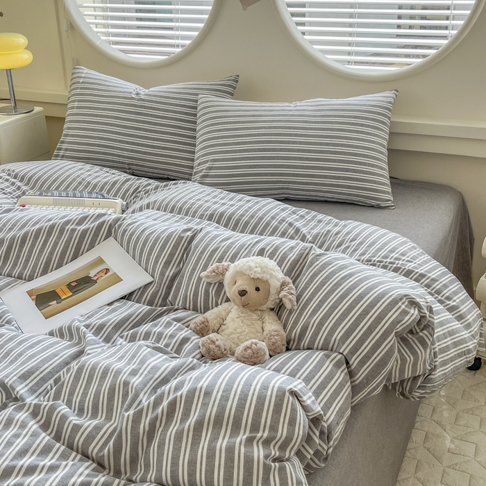 91家纺网 家纺一手货源 找家纺 菡宝 【不断货 预留5公分缩水】a类母婴级纯棉全棉色织水洗棉四件套 支持定制定做尺寸 牧野-绅士灰