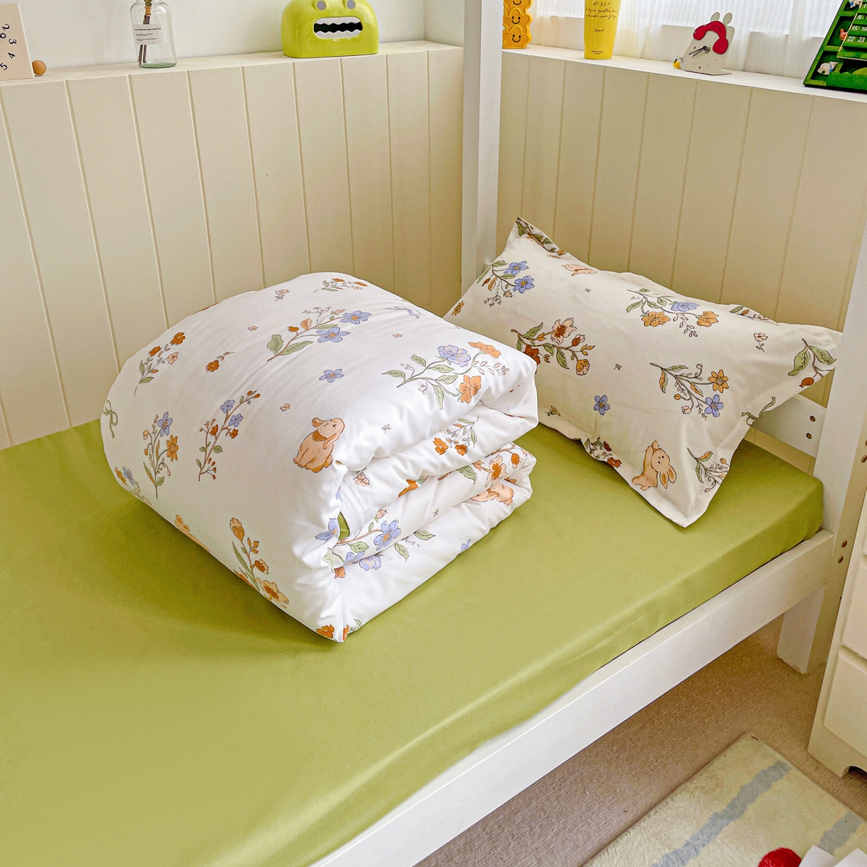 91家纺网 家纺一手货源 找家纺 楠沐家纺 2025新款芦荟棉印花学生宿舍上下铺四件套三件套 花丛兔