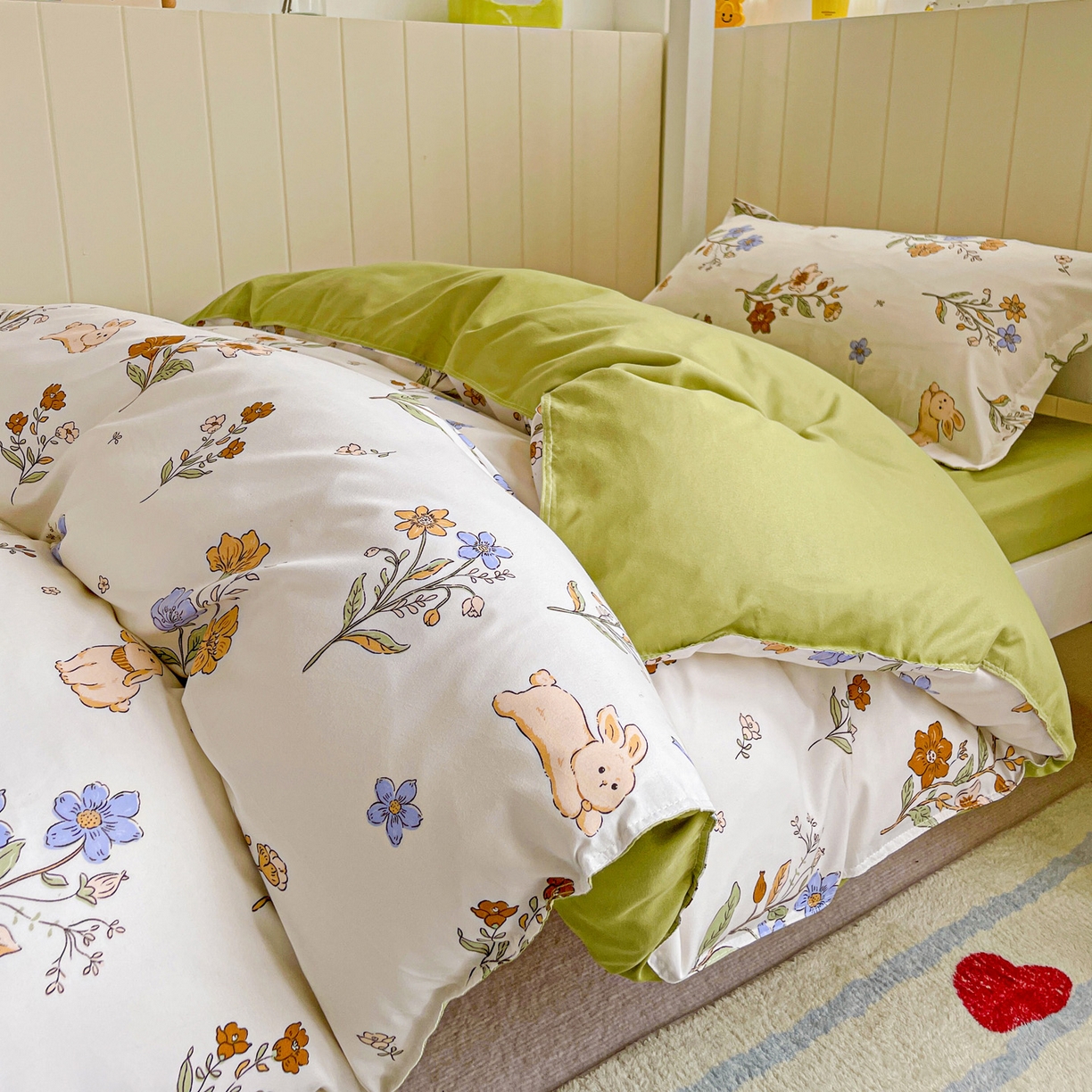91家纺网 家纺一手货源 找家纺 楠沐家纺 2025新款芦荟棉印花学生宿舍上下铺四件套三件套 花丛兔