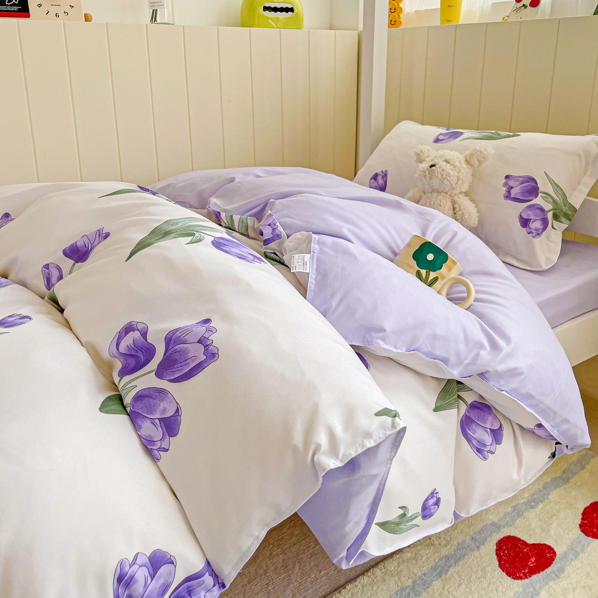 91家纺网 家纺一手货源 找家纺 楠沐家纺 2025新款芦荟棉印花学生宿舍上下铺四件套三件套 紫悦