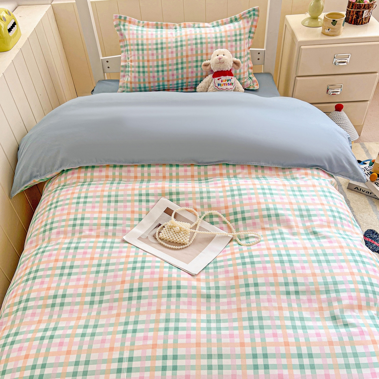 91家纺网 家纺一手货源 找家纺 （总）楠沐家纺 2025新款芦荟棉印花学生宿舍上下铺四件套三件套