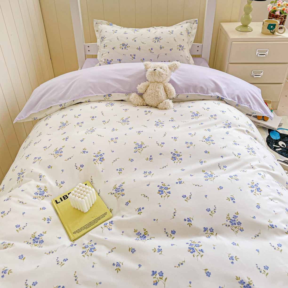 91家纺网 家纺一手货源 找家纺 楠沐家纺 2025新款芦荟棉印花学生宿舍上下铺四件套三件套 紫色浪漫