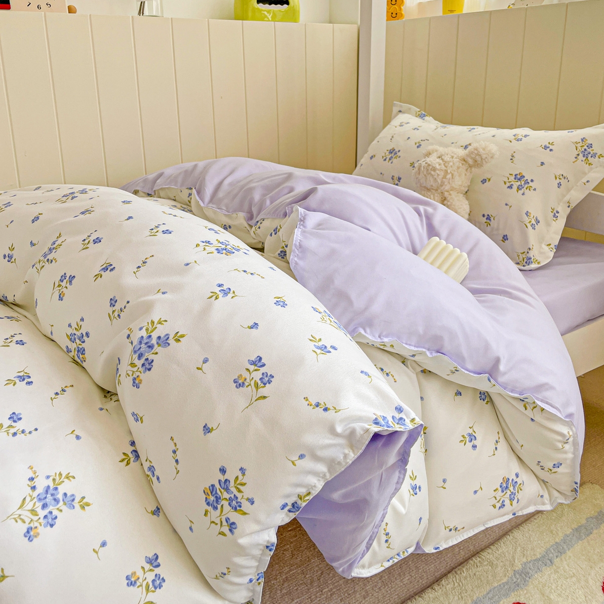 91家纺网 家纺一手货源 找家纺 楠沐家纺 2025新款芦荟棉印花学生宿舍上下铺四件套三件套 紫色浪漫