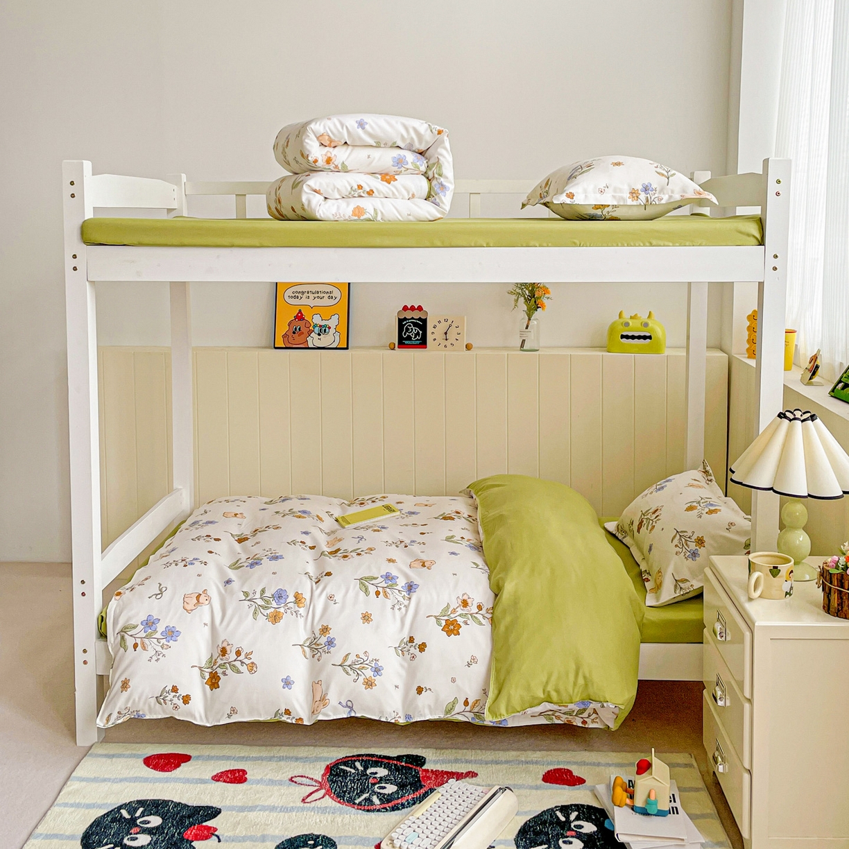 91家纺网 家纺一手货源 找家纺 楠沐家纺 2025新款芦荟棉印花学生宿舍上下铺四件套三件套 花丛兔