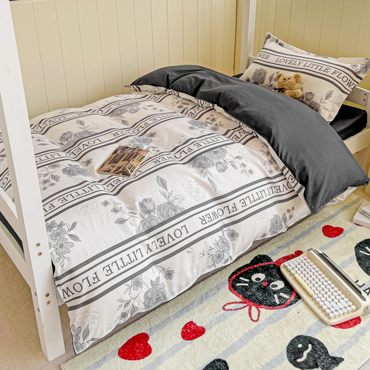 91家纺网 家纺一手货源 找家纺 楠沐家纺 2025新款芦荟棉印花学生宿舍上下铺四件套三件套 山茶花