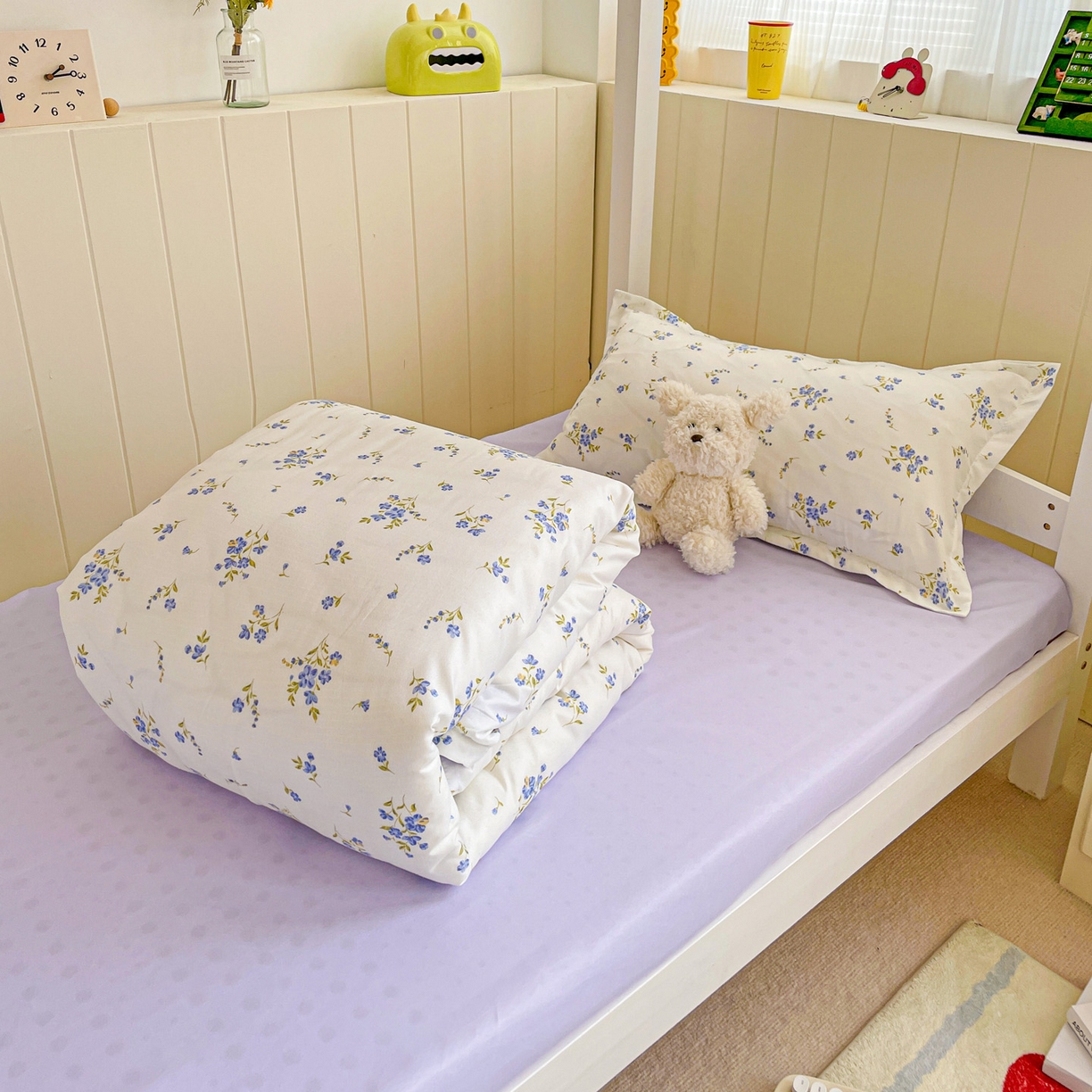 91家纺网 家纺一手货源 找家纺 楠沐家纺 2025新款芦荟棉印花学生宿舍上下铺四件套三件套 紫色浪漫